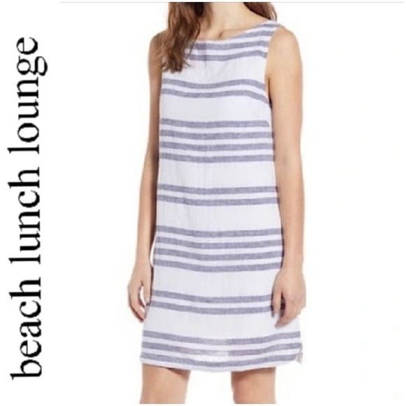 BEACHLUNCHLOUNGE | Alina white with blue stripes tank dress/shift dress - Picture 1 of 6